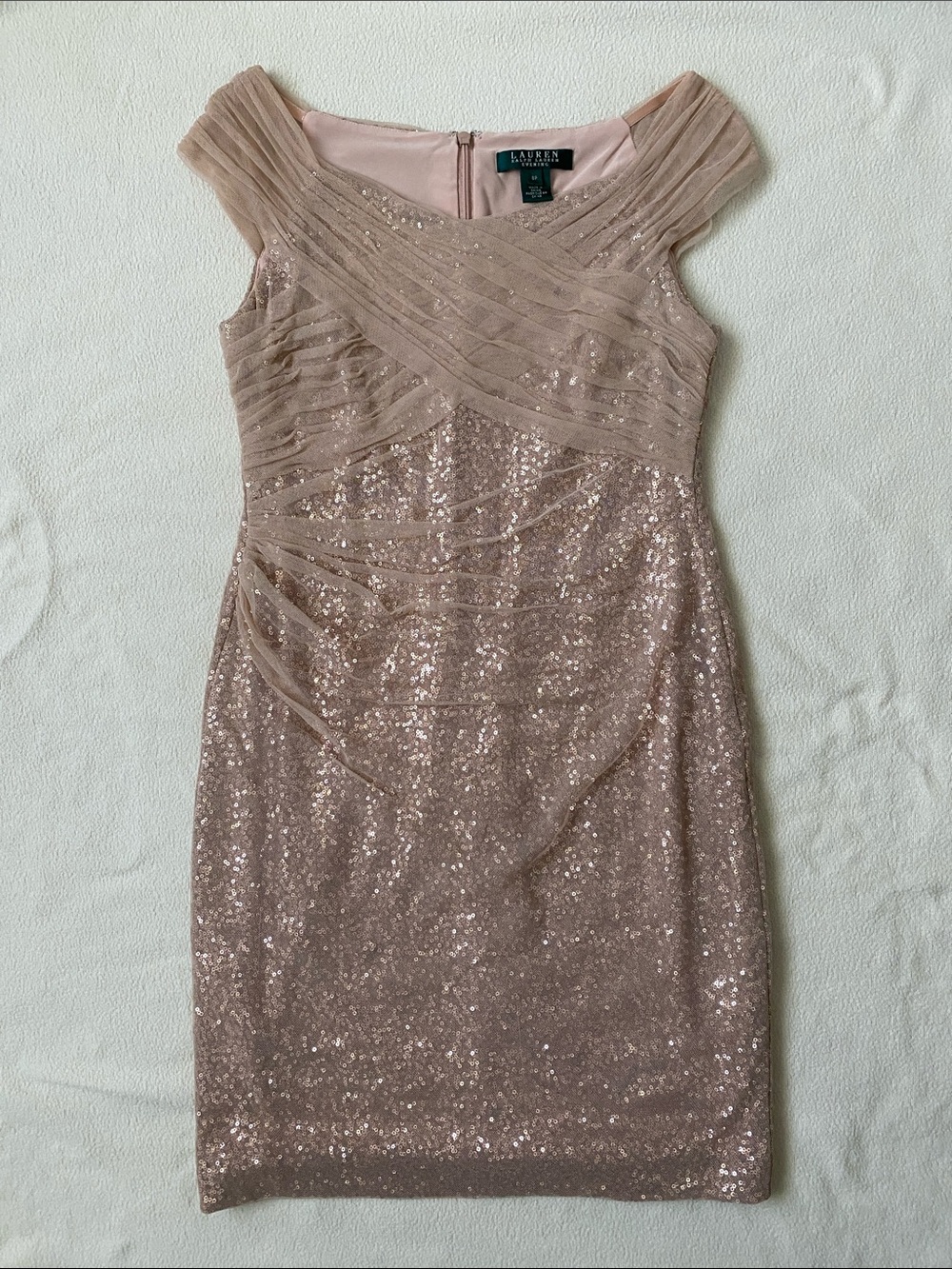 Lauren Ralph Lauren Blush Sequin Sheath Midi Dress